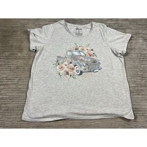 Fleurish  Top Womens 1X Cotton Blend Short Sleeve Car Floral Graphic T-Shirt Tee